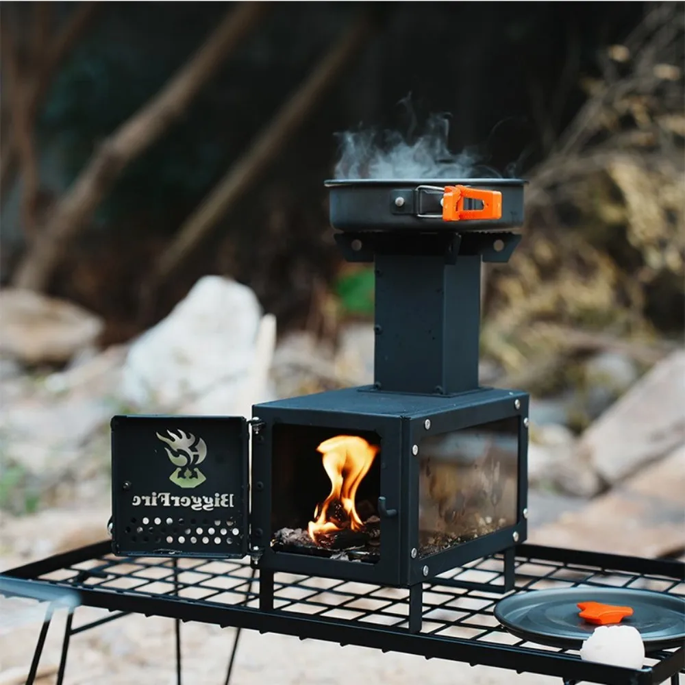 Portable Outdoor Wood Burning Stove With Chimney Pipe Camping Firewood  Stove Accessories Picnic Stainless Steel Hot Tent Stove