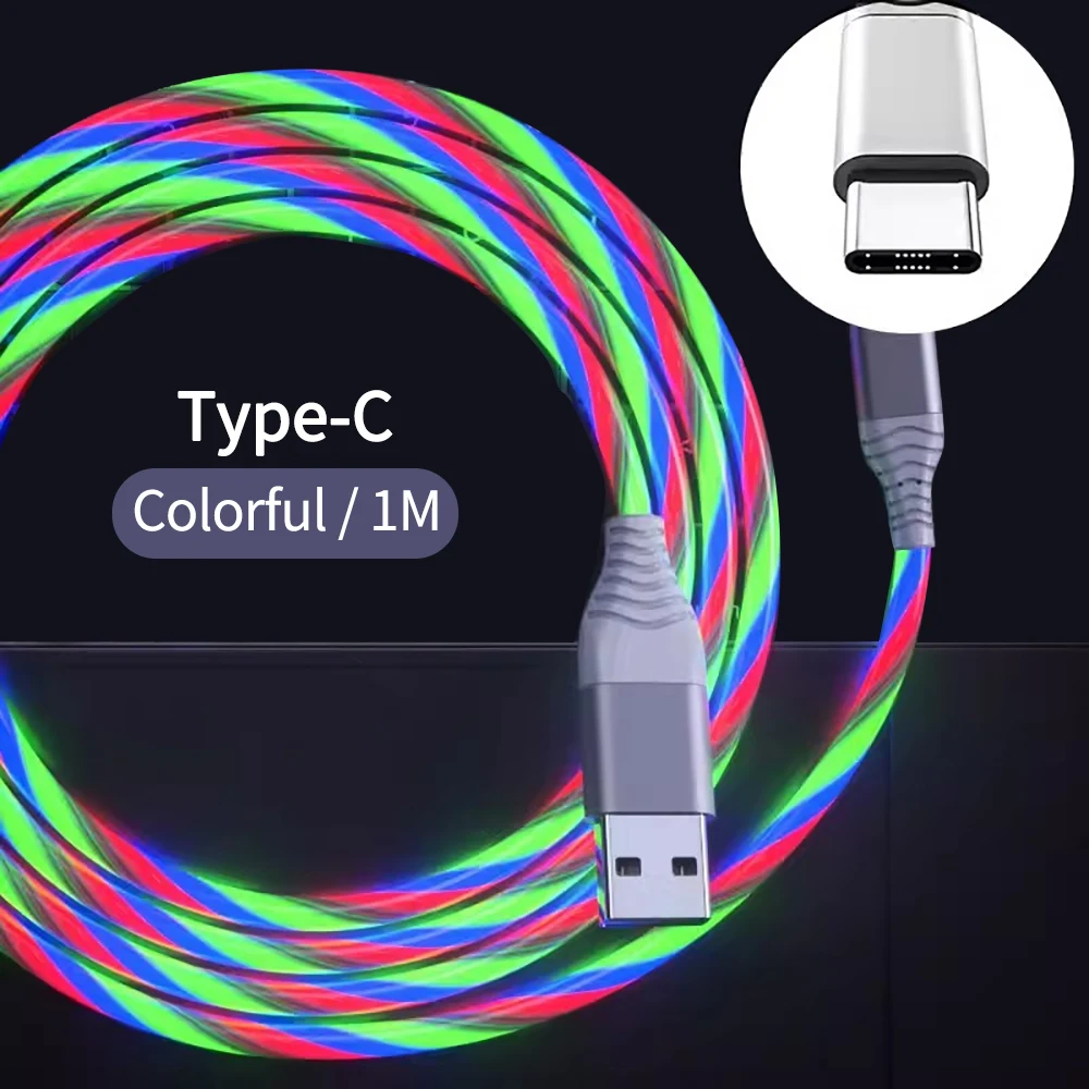 Luminous LED Type C Fast Charging Cable with Flowing Light Effects