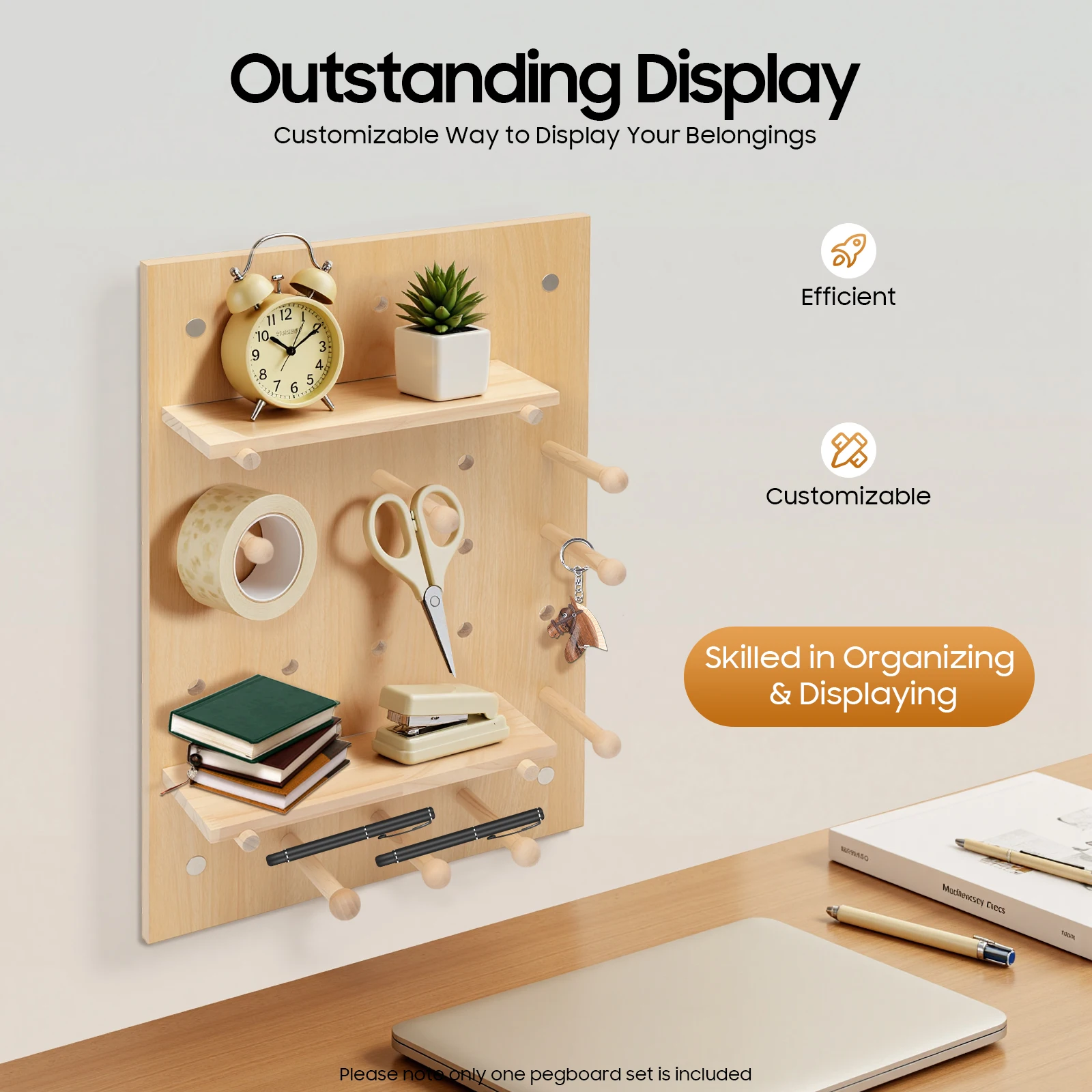 Wood Wall Shelf DIY Storage Rack Wall Mounted Display Organizer Multi-Purpose Floating Shelves for Home Office Decor