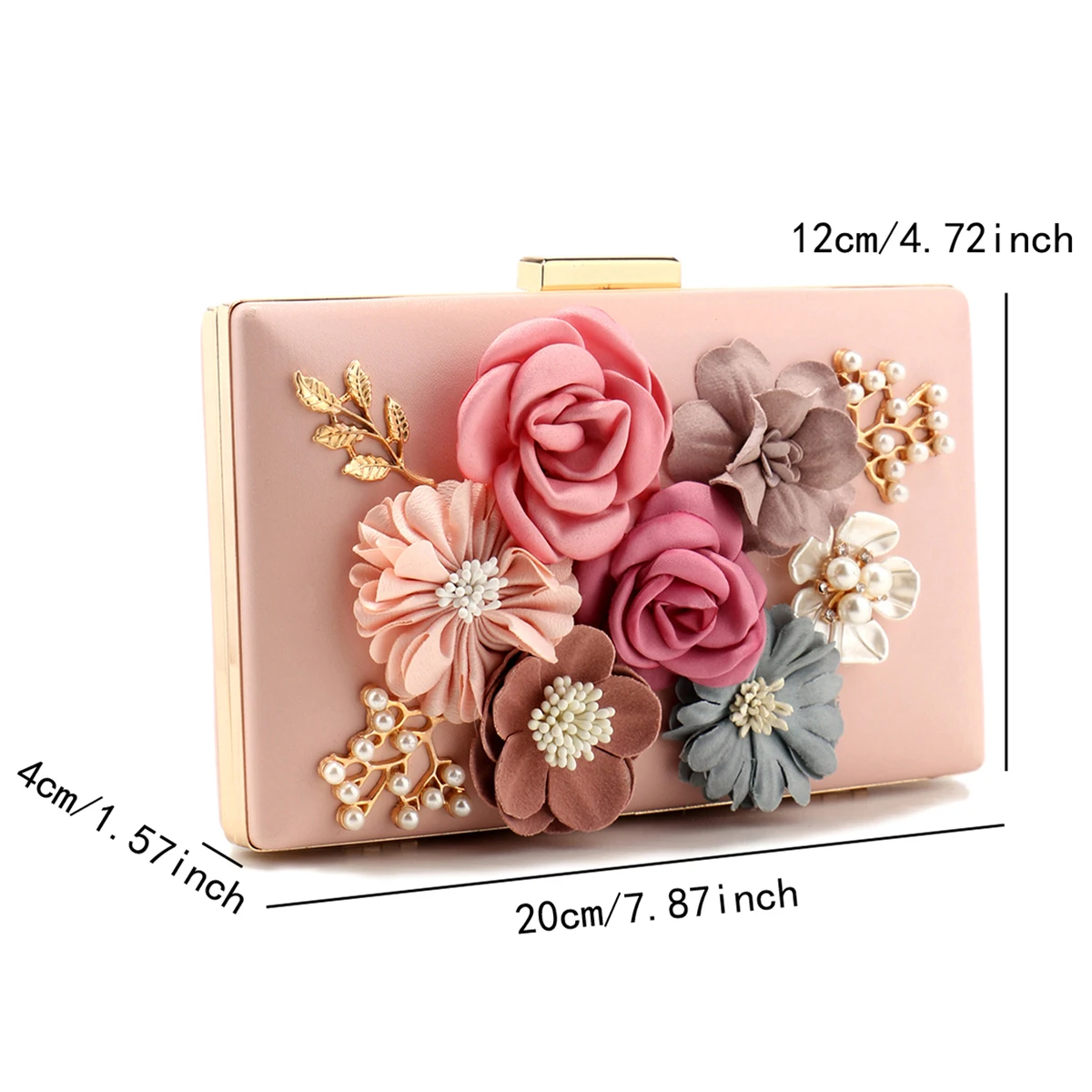 Pink Pearl Clutch Bag Handmade Flower Evening Party Wedding Luxury