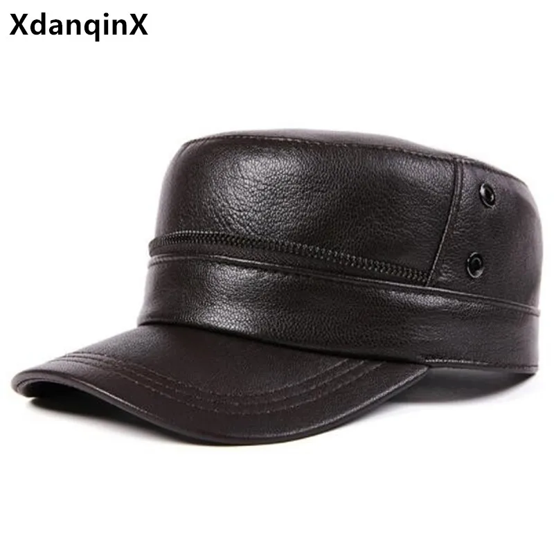 

Autumn Men's Flat Cap Natural Leather Cap Sheepskin Leather Military Hats Trucker Hat Navy Caps For Men Snapback Cap Party Hat