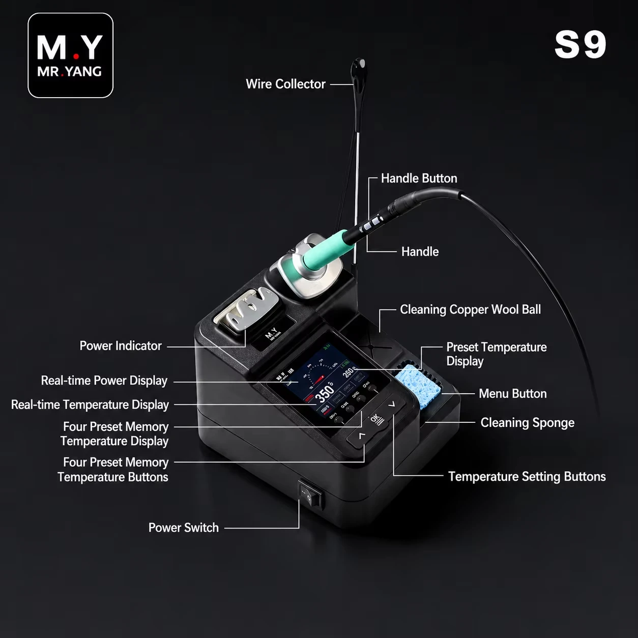 MY MR YANG S9 180W 납땜 스테이션 지능형 온도 제어 빠른 가열 정밀 수리 도구 C210 팁 호환