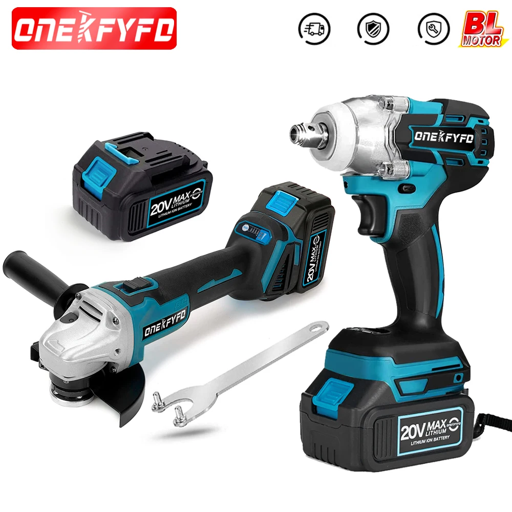 Cordless Impact Angle Grinder +2 IN 1 Brushless Cordless Electric Impact Wrench 1/2 Inch DIY Power Tools for 18v Makita Battery lithium battery brushless angle grinder electric wrench 2 in 1 21v drill impact electric drill