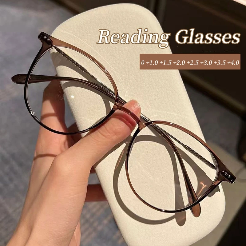 Mode Trendy Runde Rahmen Lesebrille Unisex Weit Sicht Presbyopie Brillen Vintage Blau Licht Blockieren Brillen 0 Bis + 4,0