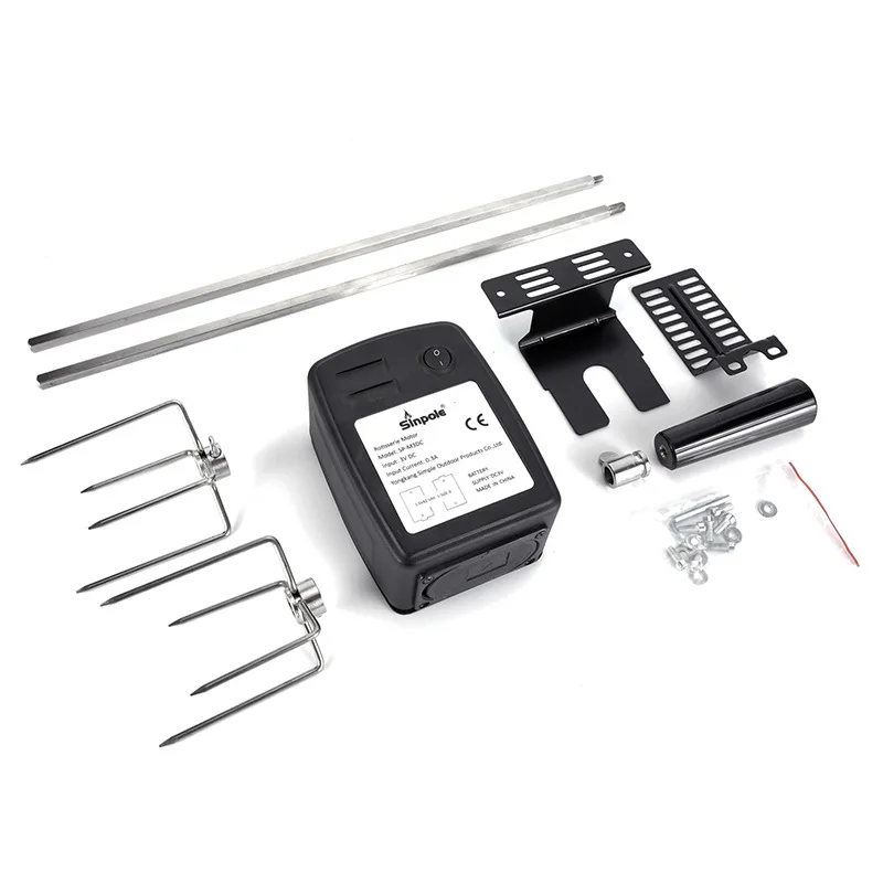 Camping Home BBQ Grill Motor Meat Forks Set Rotating Motor Electric Automatic Rotisserie Spit Rod Cooking BBQ Motor Set 2