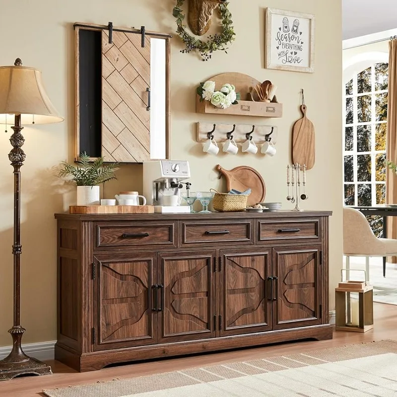 

JXQTLINGMU 66" Large Buffet Sideboard Cabinet with 4 Doors and 3 Drawers, Buffet Table Coffee Bar Wine Bar Storage Cabinet