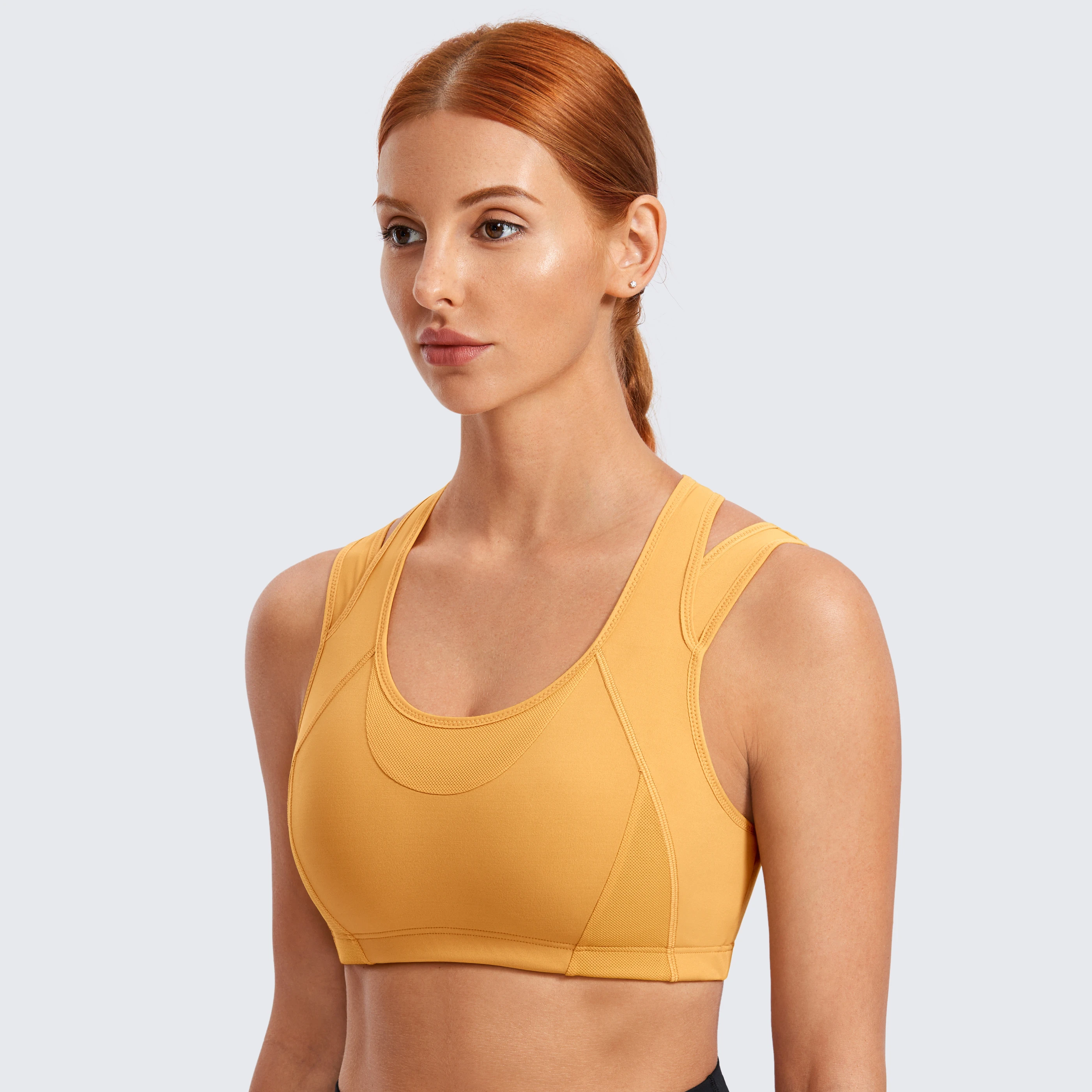 Syrokan wire free mesh racer back running bra, high impact, double