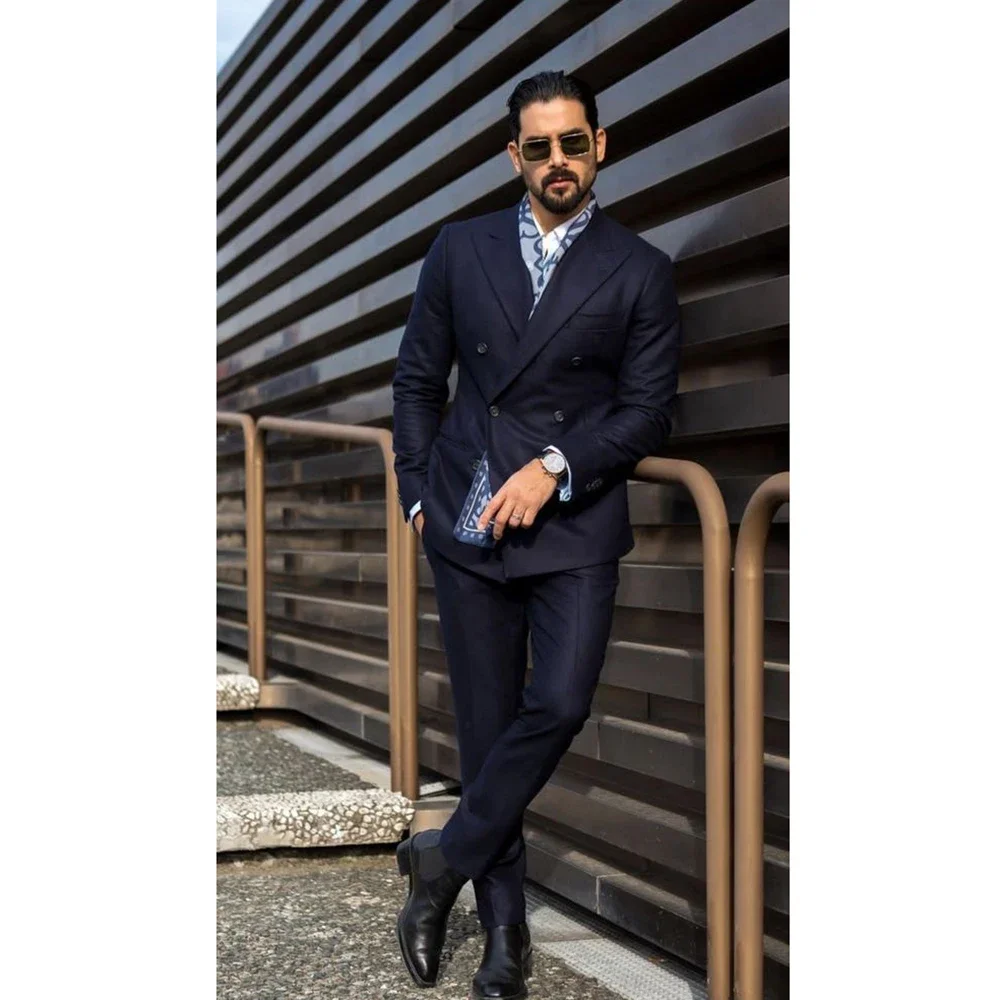 

Деловой мужской двубортный блейзер с лацканами, деловой Повседневный смокинг для свадьбы, облегающий костюм из 2 предметов, брюки