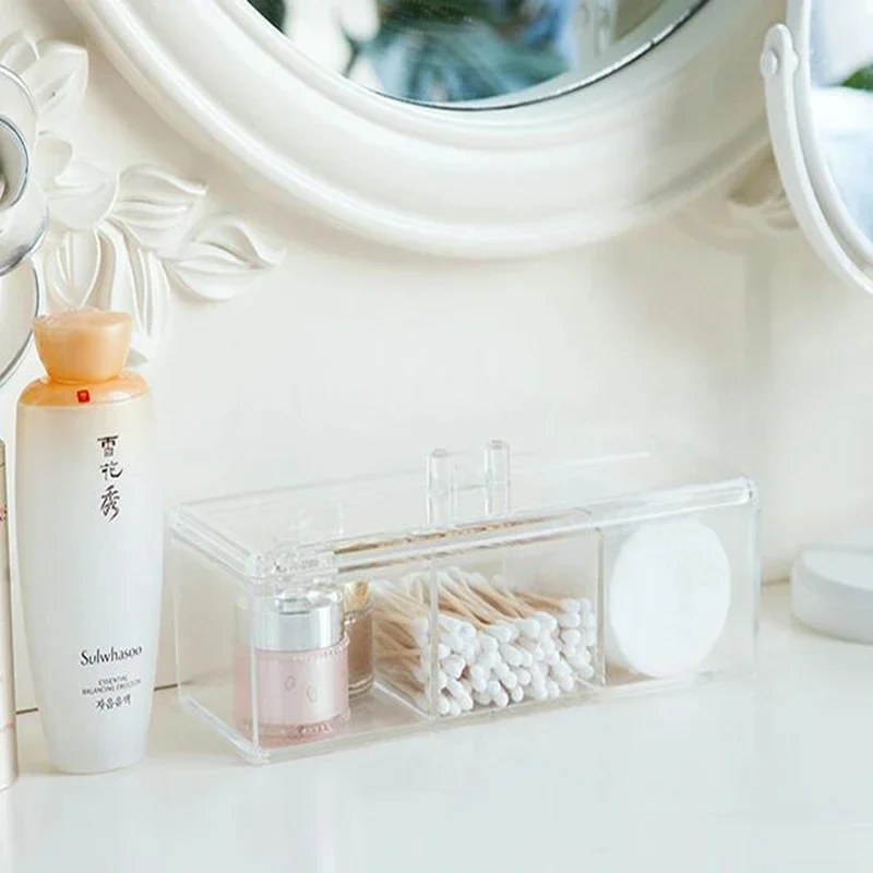 Cosmetic Storage Box Transparent Makeup Organizer Three-color Cotton Swab Cotton Pad Storage Box Desktop Acrylic Material