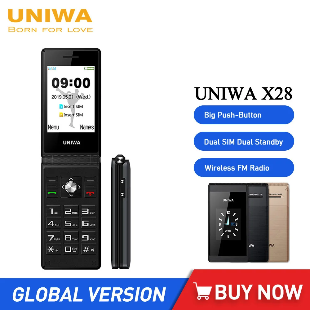 UNIWA X28 Flip GSM Cellphone 2.8 Touch Screen Mobile Phone Big Push-Button Telephone for Elderly Unlocked Dual Sim Dual Standby