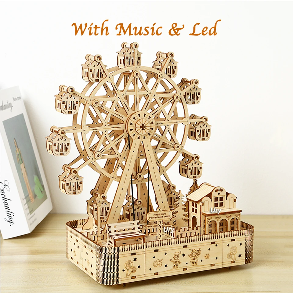 rainboW 3枚セット Ury 3D Wooden Puzzles Led Rotatable Ferris Wheel Music