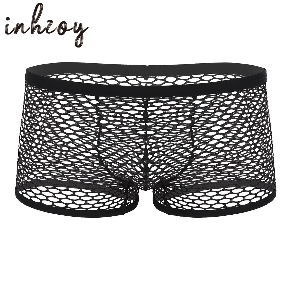 

Mens Fishnet Boxer Briefs Underwear Mesh Net See-though Low Rise Underpants Lingerie Rave Party Clubwear Swimsuit Swimwear