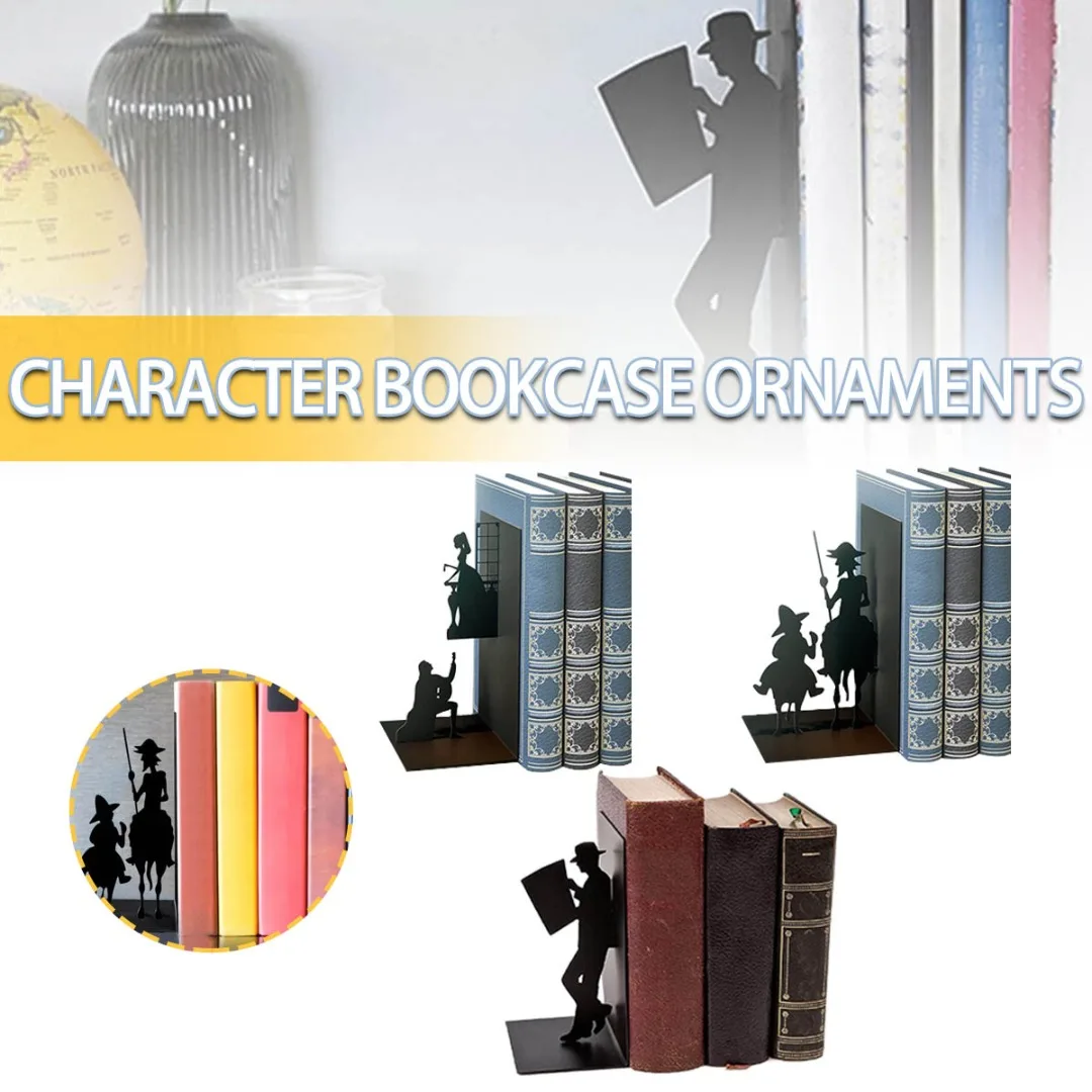 Universal Black Bookends Iron Metal Non-Skid Art Shelves Office Modern Creative Gift Bookends Book Holder Office Accessories