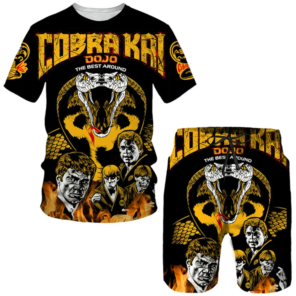 

Summer Cobra Kai 3D Printed T-shirt + Shorts Two-Piece Suit Men's Short-Sleeved Sports Suit Casual Street Hip-Hop Sports Suit