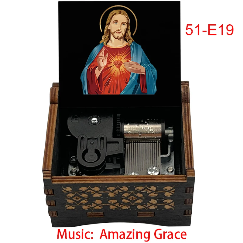 Wooden Amazing Grace Music wind up Music Box Wife Husband Holiday Church Gift Home Christian Music Box Decoration Souvenir 2