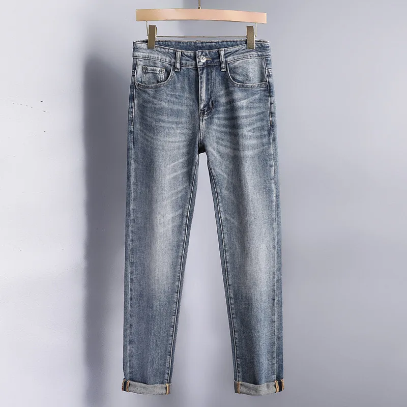 2024 Spring and Summer New Men's Simplicity Jeans High-End Stretch Slim Fit Straight All-Matching Leisure Washed-out Long Pants 4