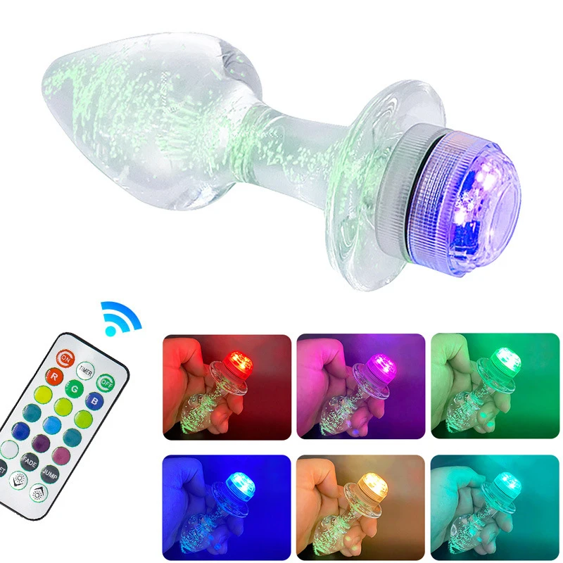 Anal Plug Vibrator Luminous Glass Anal Plug Remote Control Color Changing Male Female Dilator Adult Sex Toy LED Light