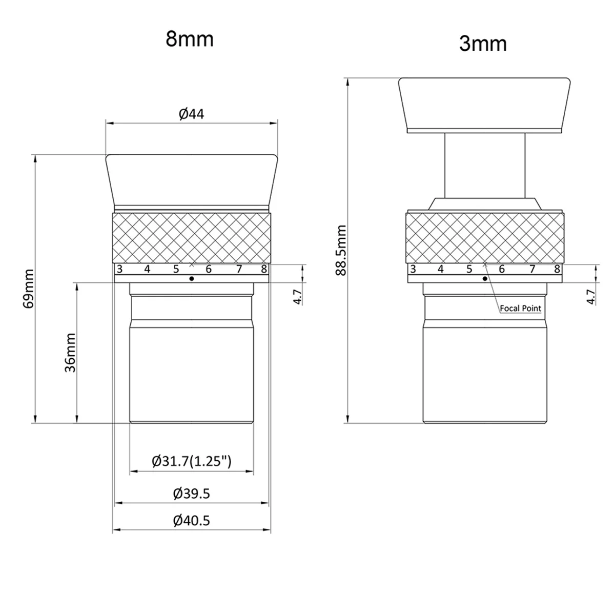 A10I SV215 1.25인치 3mm-8mm 천문 망원경용 유성 줌 접안렌즈 고출력 달 및 행성 관측 천문학