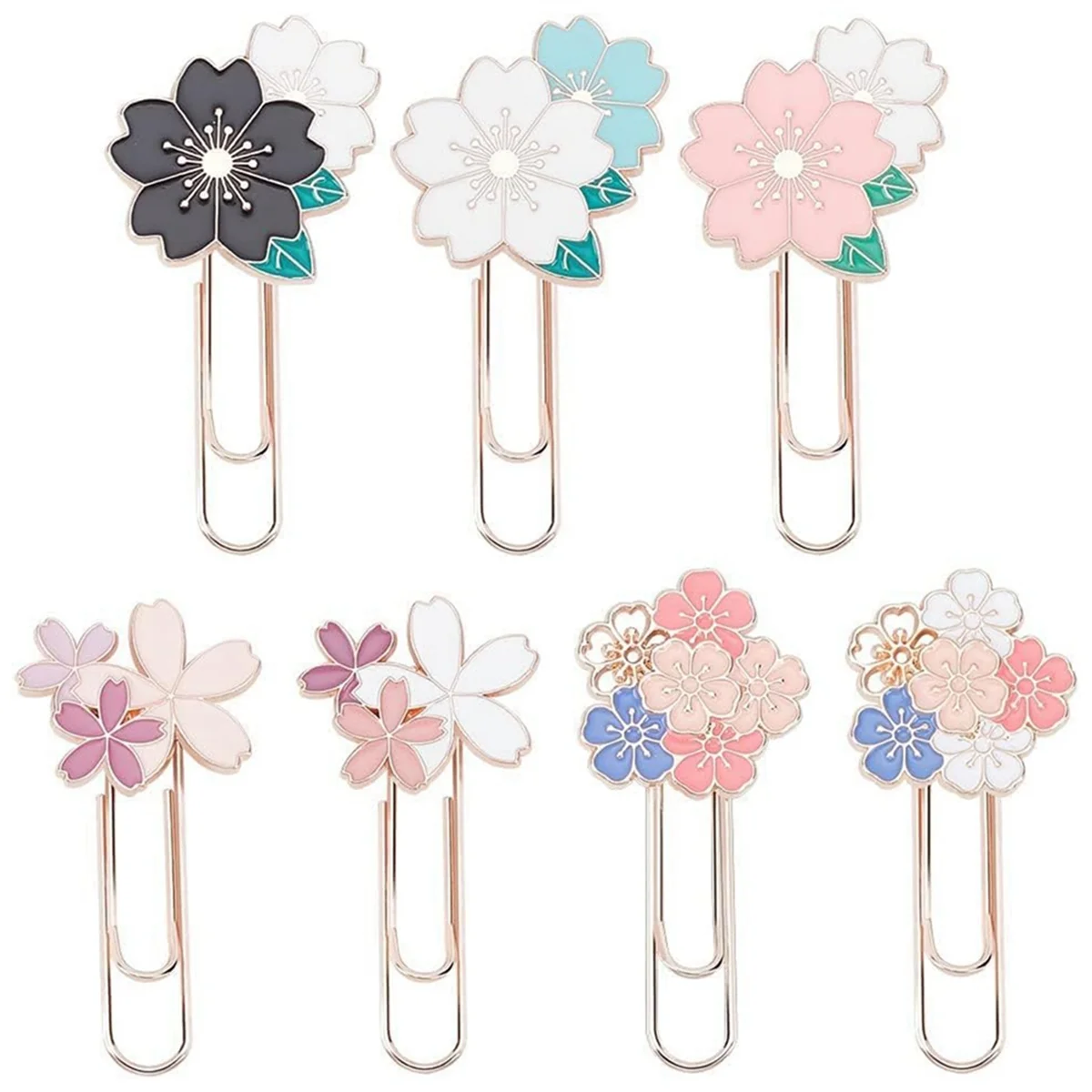 

7Pcs Cherry Blossom Paper Clips, Cute Colorful Sakura Paperclip Planner Accessories for Office Supplies Students Marking