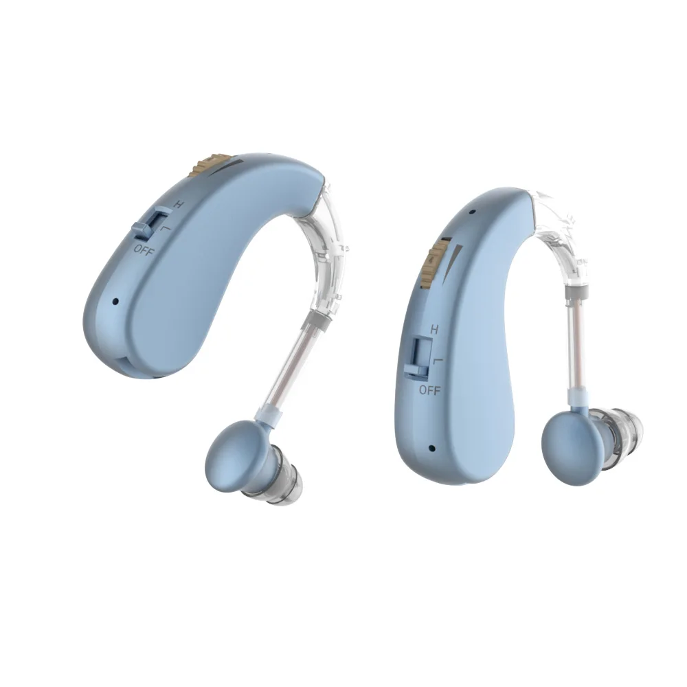 Loudspeaker headphones hearing aids hanging ear type designed for elderly people with hearing loss on the back of the ear