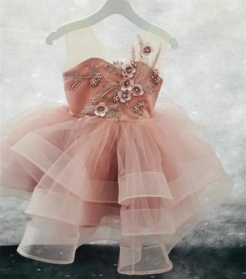 

Dusty Pink Baby Girl 1st Birthday Outfit Lolita Tutu Dress Mother's Day Gift Flower Girl Dress First Communion Gown with Bow