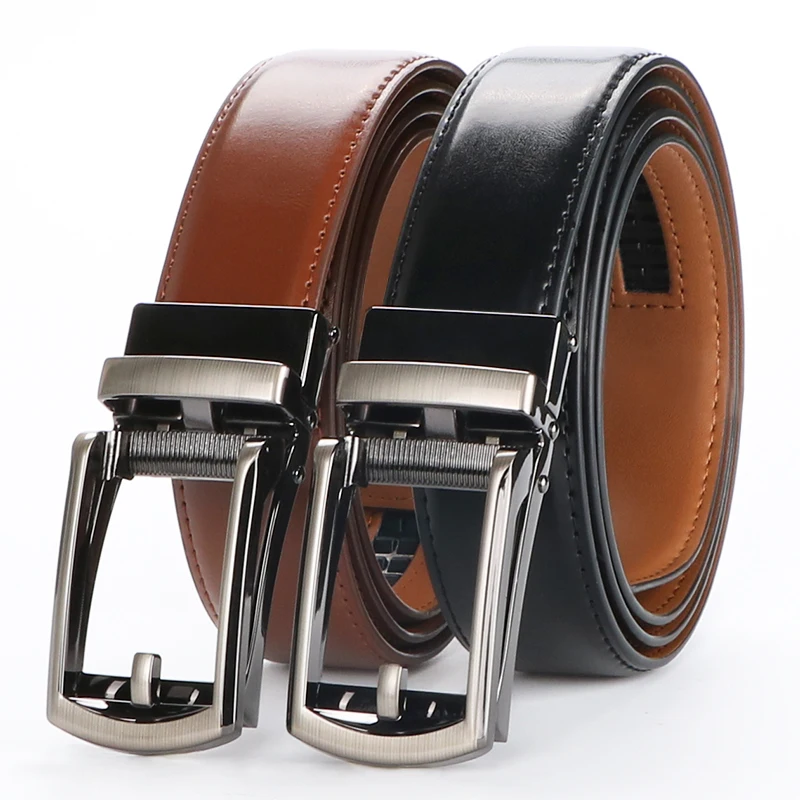 Genuine Leather Ratchet Belt for Men-Adjustable Automatic Buckle Casual Business Style High-Quality Leather Panel leather belt mens belt toothless automatic buckle belt