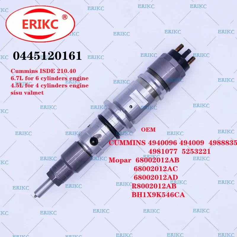 

ERIKC 0445 120 161 автозапчасти, топливный инжектор 0445120161 OEM CUMMINS 4940096 4940096D 4988835 4981077 для Cummins ISDE 210,40