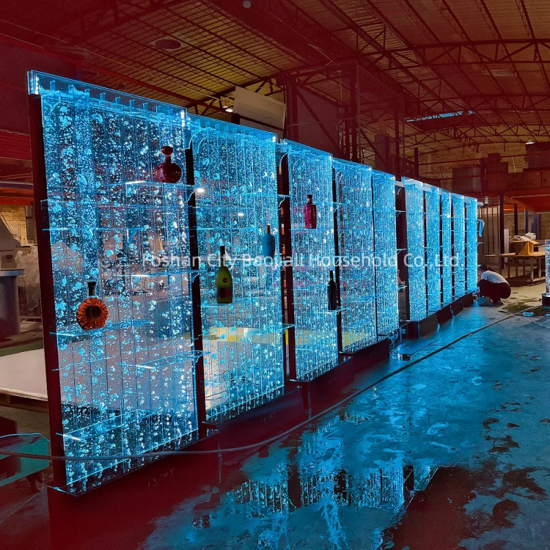 맞춤형 공장 현대식 홈 바 레스토랑 가구 발광 LED 아크릴 버블 월 패널 바 디스플레이 와인 캐비닛