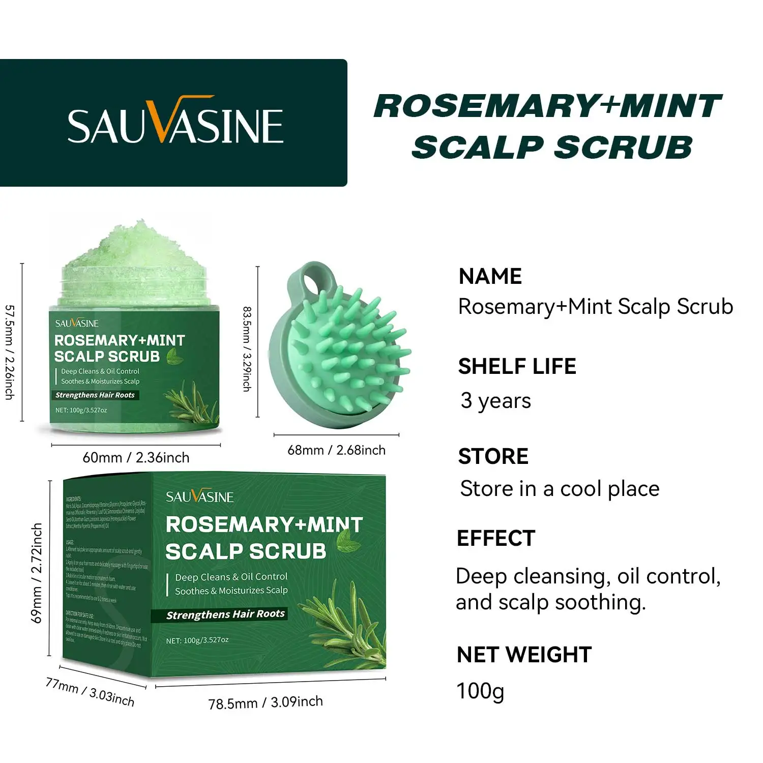 100g Rosemary Mint Scalp Scrub Deep Cleansing Refreshing Oil Control Rosemary Shampoo for Strengthens Hair Nourishing the Scalp 5