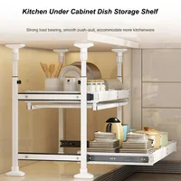 Kitchen Under Cabinet Dish Storage Rack Multifunctional Recessed Spice Bottle Pot & Bowl Organizer Layered Push Pull Draw 1