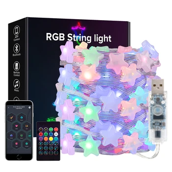 LED 스트링 RGB 드림 컬러 생일 장식 파티 스타 딸기 럭비 조명, 방 USB 앱 원격 LED 조명, DC5V, WS2812B