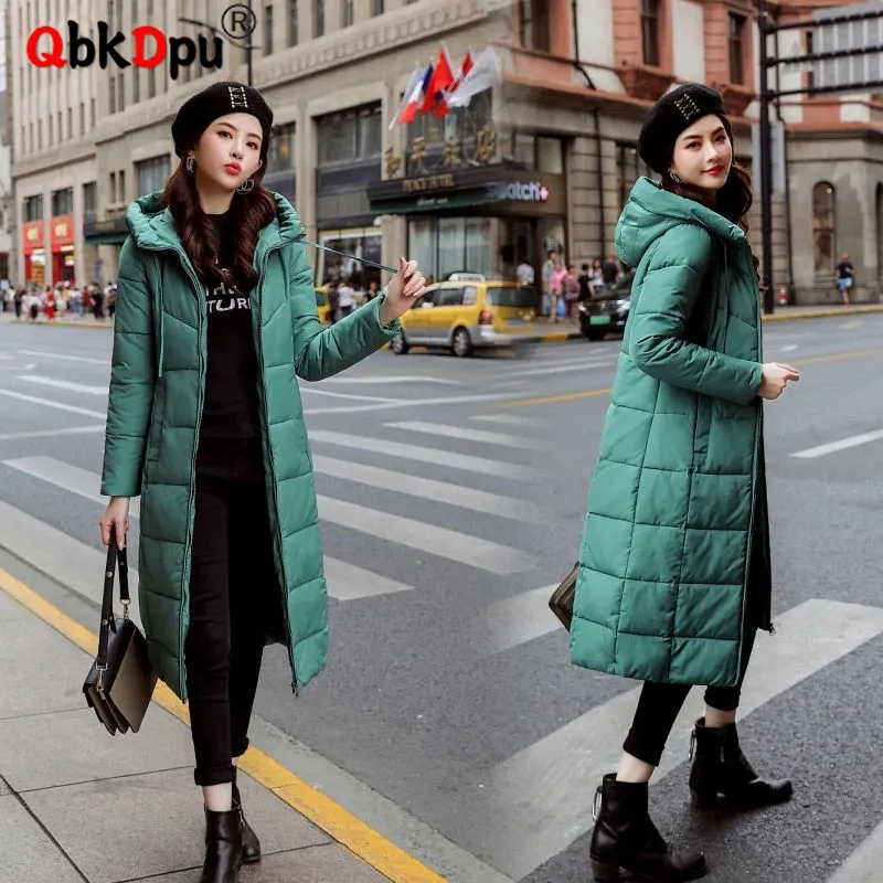 Hooded Large Size 6xl Winter Overcoats Women Snow Wear Zipper Cotton Padded Jacket New Windproof Casaco Korean Loose Long Parkas 2022 winter new arrivals women cotton coats diamond lattice block big size female long parkas loose lady overcoats clothes