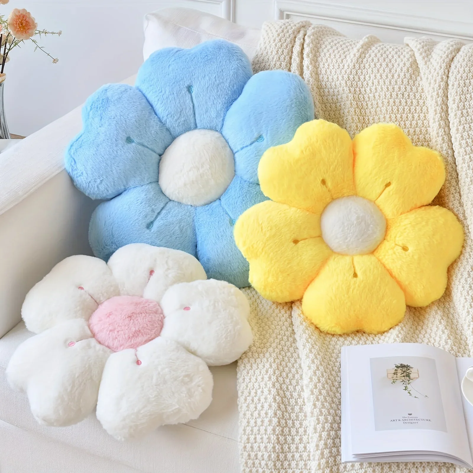 Plush Pillow Comfortable Daisy Flower Shaped - Cute Decorative Pad for Bed and Sofa, Soft Polyester Fabric 2