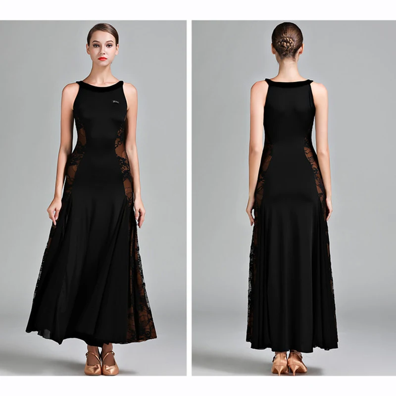 Sleeveless Round Neck Lace Standard Ballroom Dress Spanish Flamenco Dance Costumes Latin Ballroom Dress Dance Wear Party