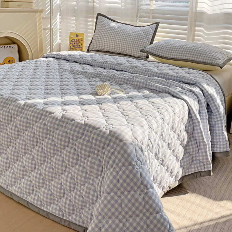 Bedspread Bed Linen Bedsheet Home Blanket Bed Cover Quilted Plaid Style Thickened Skin-friendly (Pillowcase Need Order)