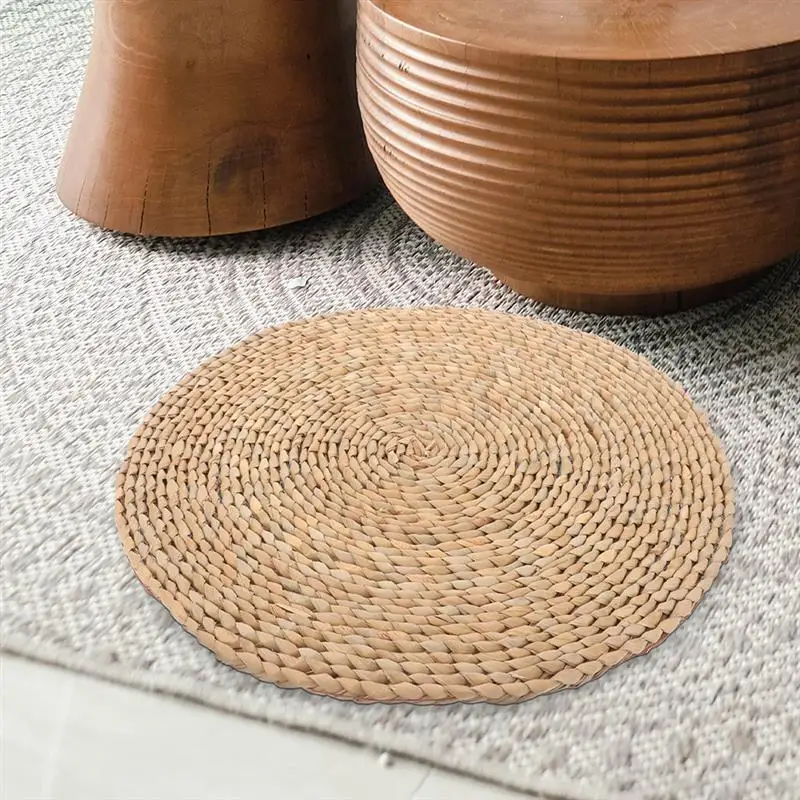 20/30cm Japanese Style Natural Straw Round Pouf Tatami Cushion Rattan Yoga Cushion Woven Sitting Seat Cushion 2