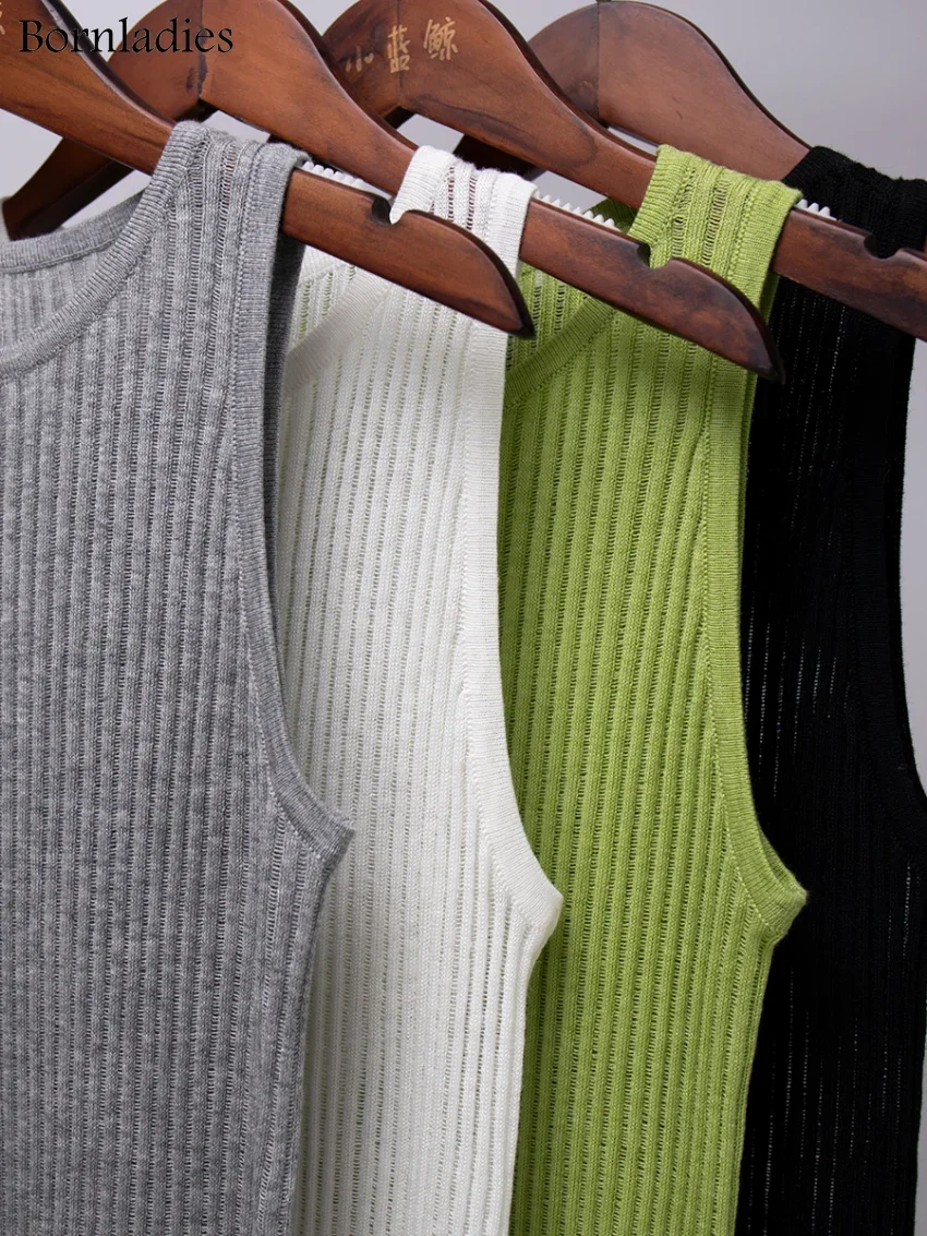 Bornladies Fashion White Wool See Through Women Tanks Tops Outfit Sleeveless Sexy Camis Skinny Club Party Clothes New Green Tops