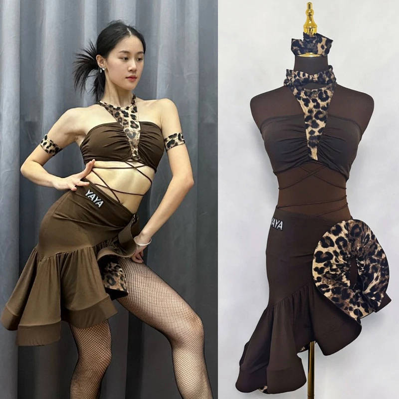 

Fashion Prom Dresses Women'S Latin Dance Competition Costume Sexy Halter Strap Latin Top Samba Skirt Performance Clothes SL9313