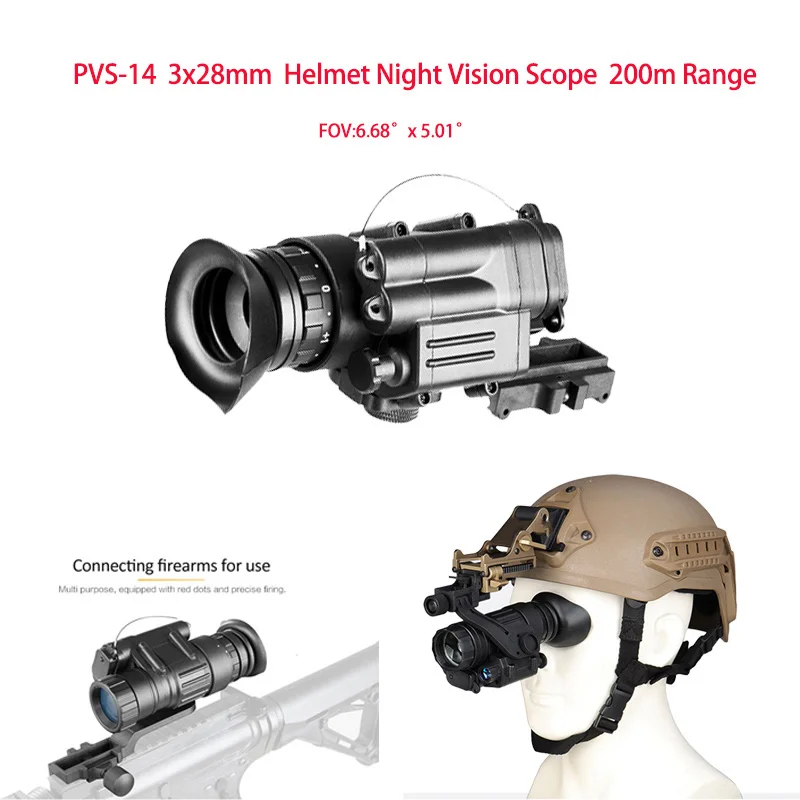 PVS14HelmetNightVisionMonocularScopeSights3x28mmwithMountBracket200mRangeInfrared