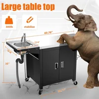 Grill Table with Sink, Modular Outdoor Kitchen Island with 100-Gallon Storage Cabinet, 304 Stainless Steel Top,L60” x W25” 2