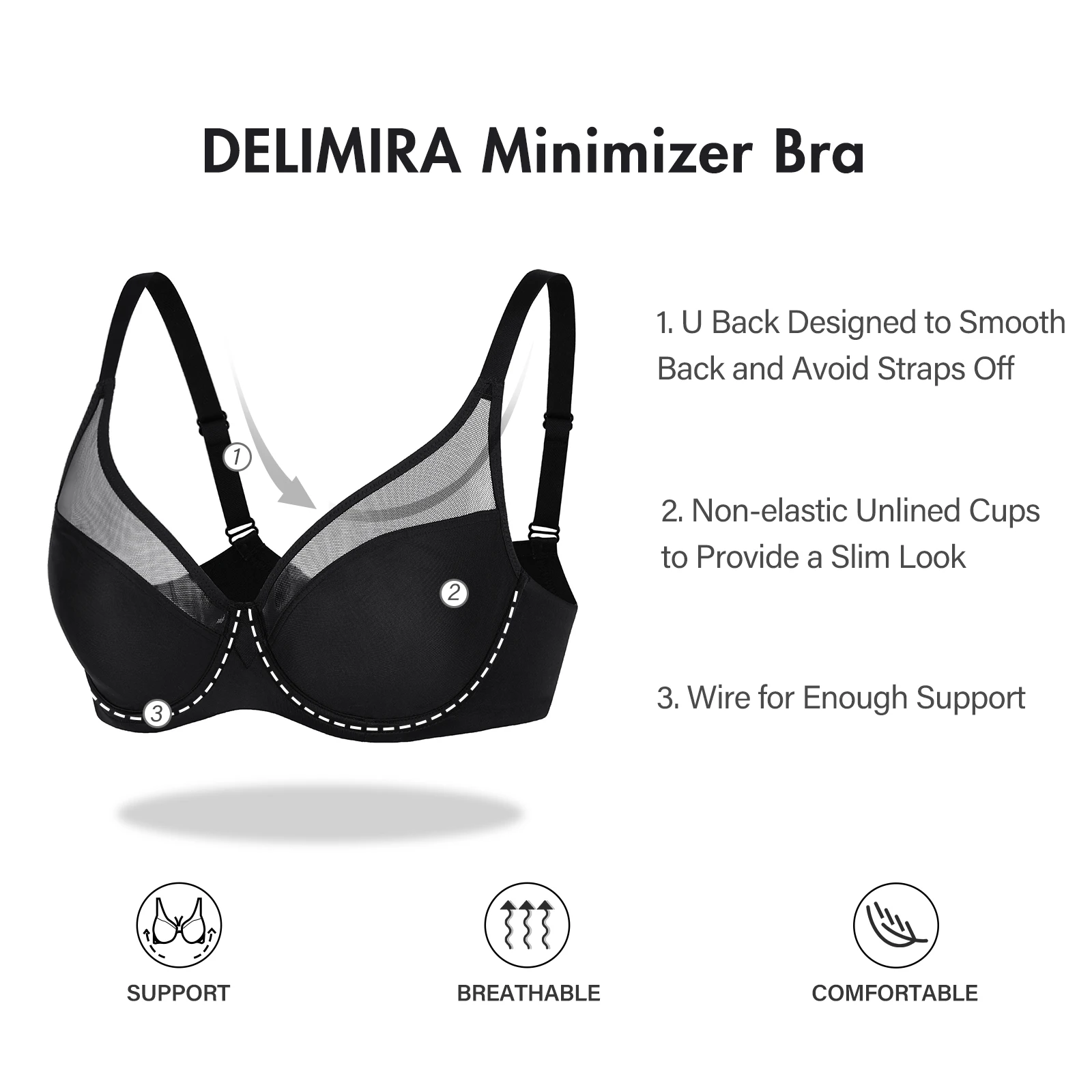 Women's Minimizer Plus Size Full Coverage Sheer Underwire Unlined Bra