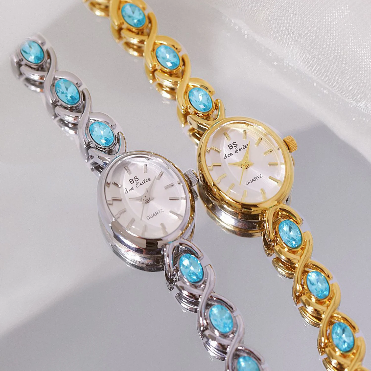 Blaue ovale Armbanduhr mit Kristallquarz-Design für Damen, Vintage-Stil, Gold, Silber, Jade – das perfekte Geschenk für Frauen_voghion.com