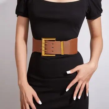 Gothic Leather Elastic Belt Solid Color Corset Elastic Belt Slimming Belt Women's Wide Waist Corset 1
