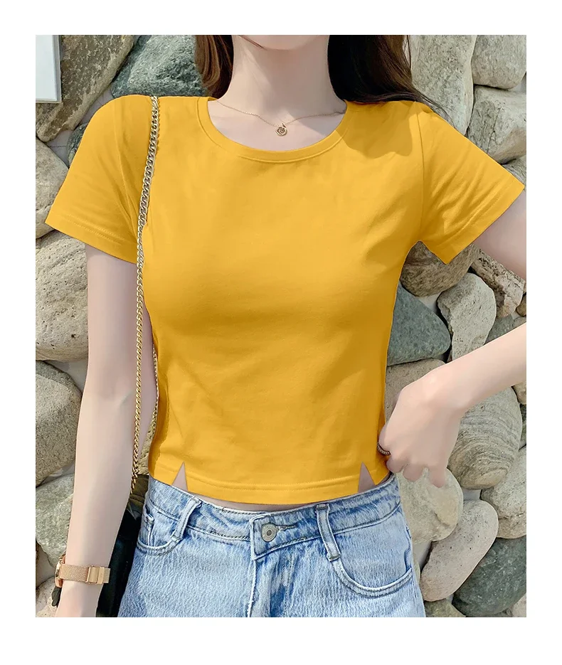 

Summer female tight white short sleeve T-shirt design feels tall waist 2023 new short jacket that show hilum summer shirt