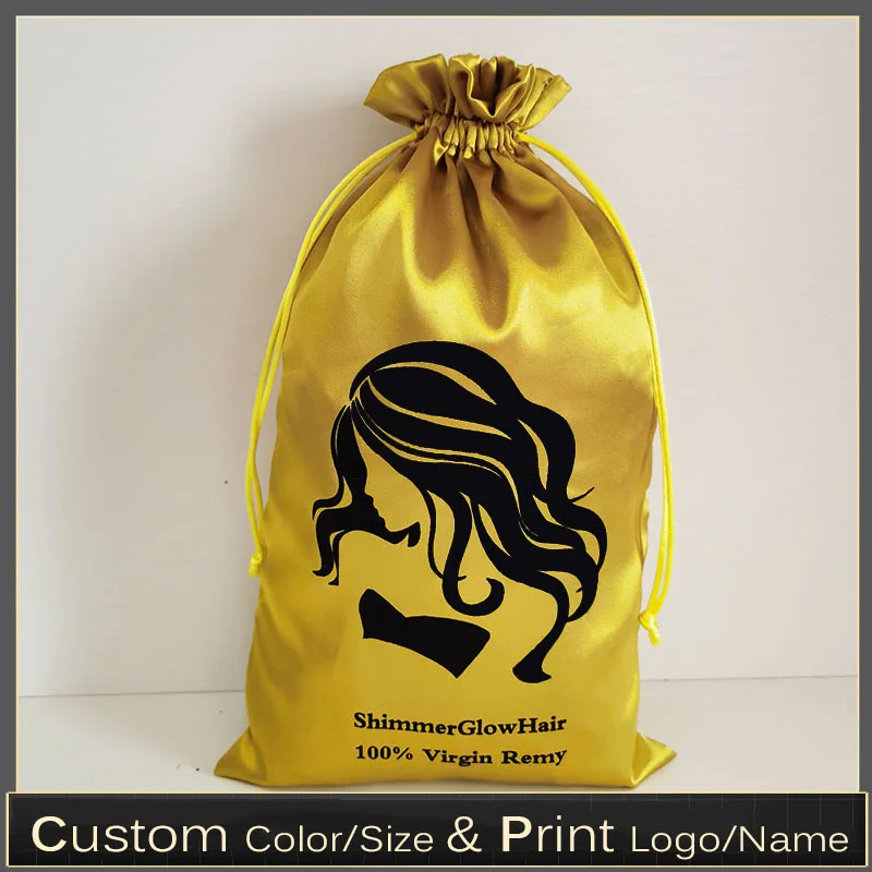 

50pcs 20x30cm Bean Paste Color Virgin Hair Package Bags Satin Extensions Wigs Bundels Silk Storage Drawstring Custom Logo Bag