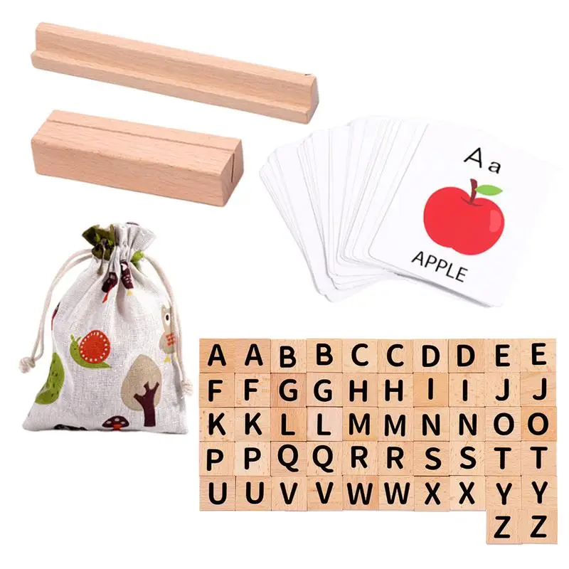 

Double-Sided Letter Cards Wooden Blocks Spelling Game Children Matching Blocks Preschoolers Early Learning Toys for Kindergarten