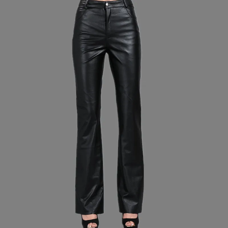 

Women's Leather Pants, Genuine Sheepskin Pants, OL Pants, Big Size, Flared Casual Leather Pants, Spring Autumn