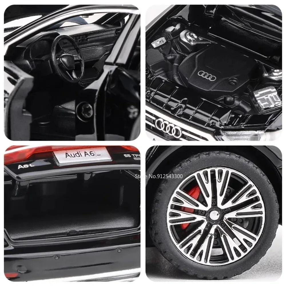 1:32 스케일 A6L A4 합금 스포츠카 모델 장난감 문 열림 충격 흡수 휠 스티어링 차량 모델 어린이 휴일 선물