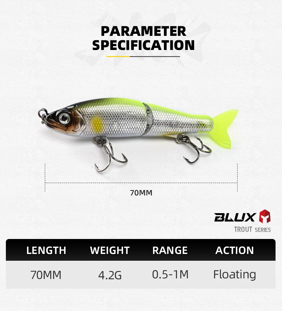 BLUX JACK CLAW 70F 70 mm 4,2 g langsam schwimmender Jointed Swimbait Minnow Wobbler Angelköder künstlicher harter Köder für Hechtbarschforelle – Detail 2