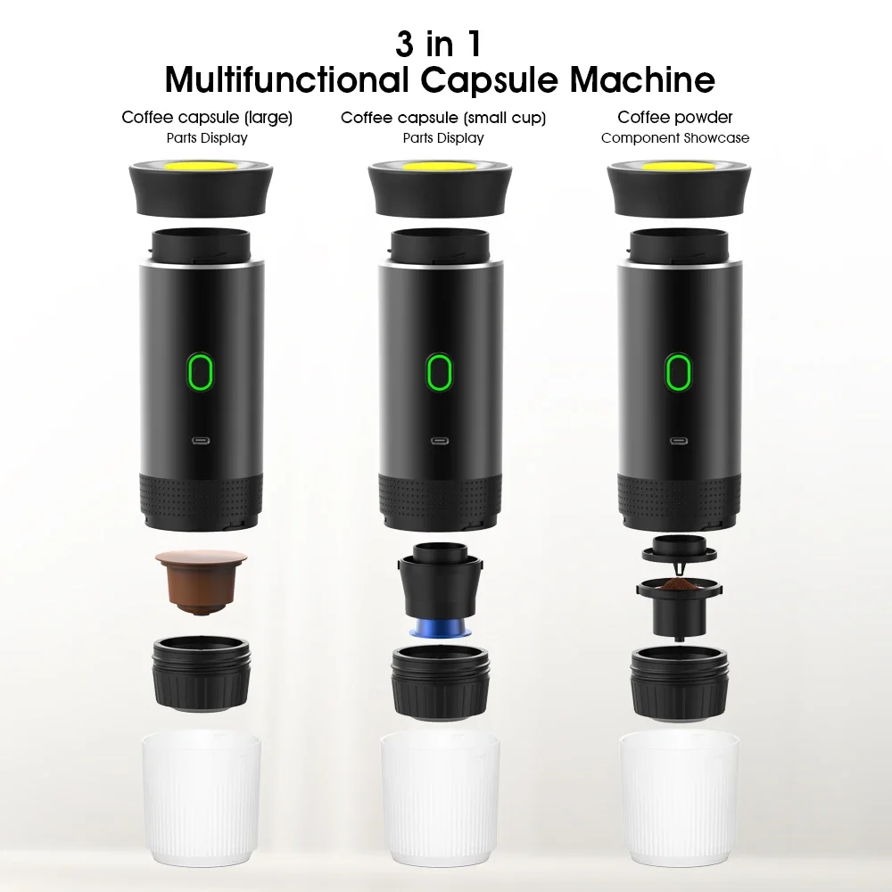 Wireless Electric Portable Espresso Coffee Machine for Car & Home Camping Coffee Maker 3-in-1 Capsule Powder Travel Coffee Maker 6